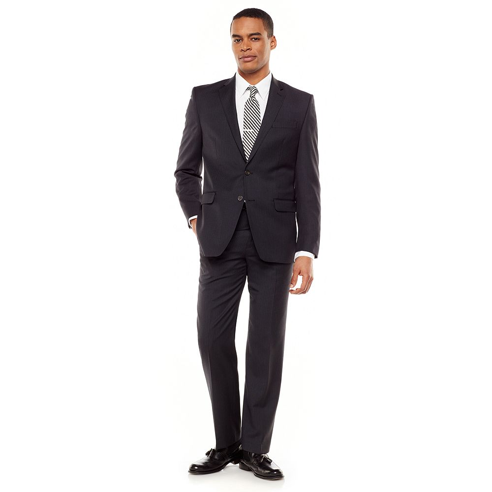 Chaps Classic-Fit Pin-Striped Wool Charcoal Suit Separates