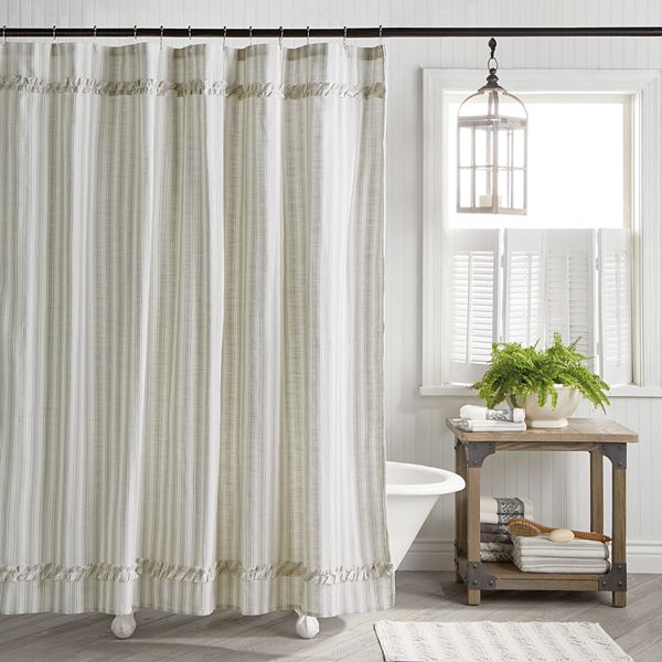 One Home Brand Farmhouse Country Stripe, White Linen Farmhouse Shower Curtain