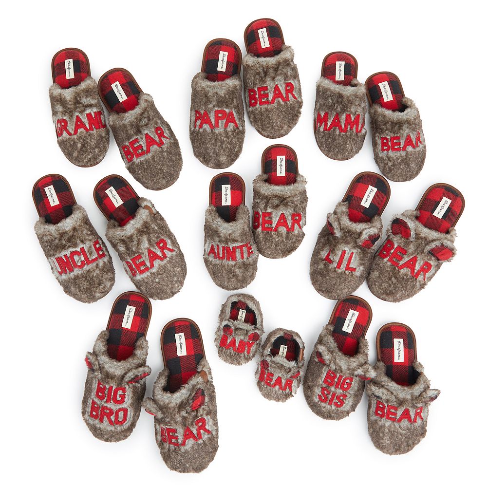 Dearfoams Faux Fur Family Bear Slippers