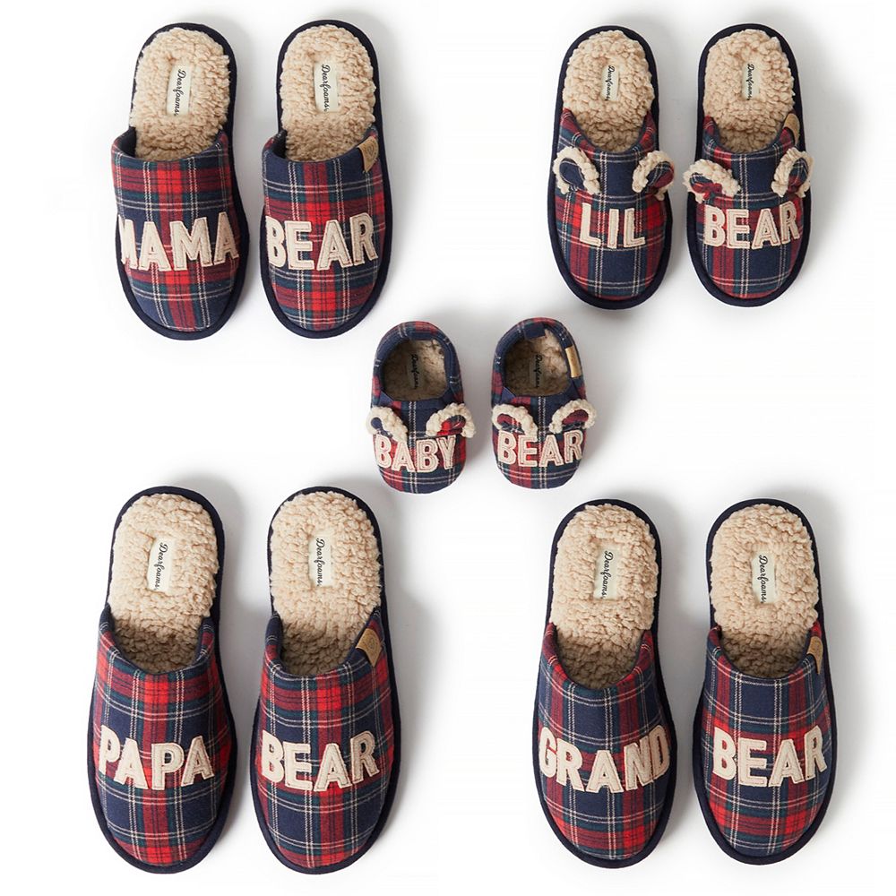 Dearfoams Plaid Family Bear Scuff Slippers