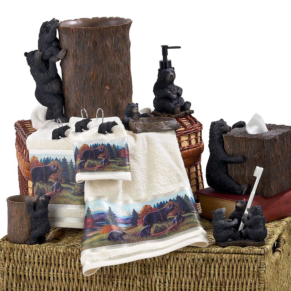 Black Bear Lodge Bathroom Shower Accessories Log Cabin Bath Decor