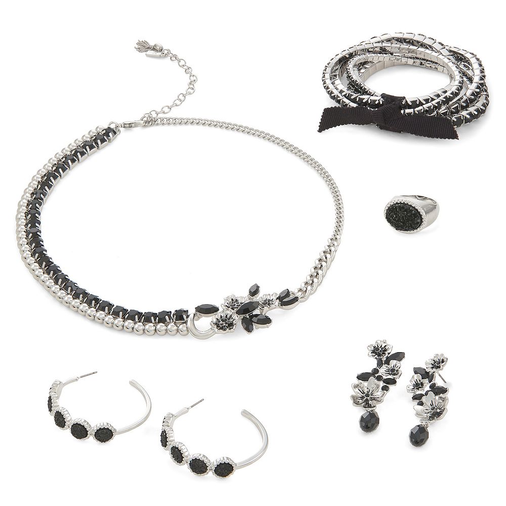 Simply Vera Vera Wang Silver Tone Black Crystal Floral Jewelry Collection