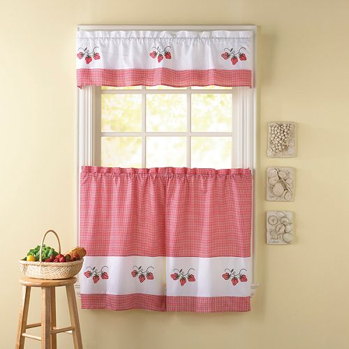 Chf Strawberry Gingham Tailored Tier Kitchen Window Curtains