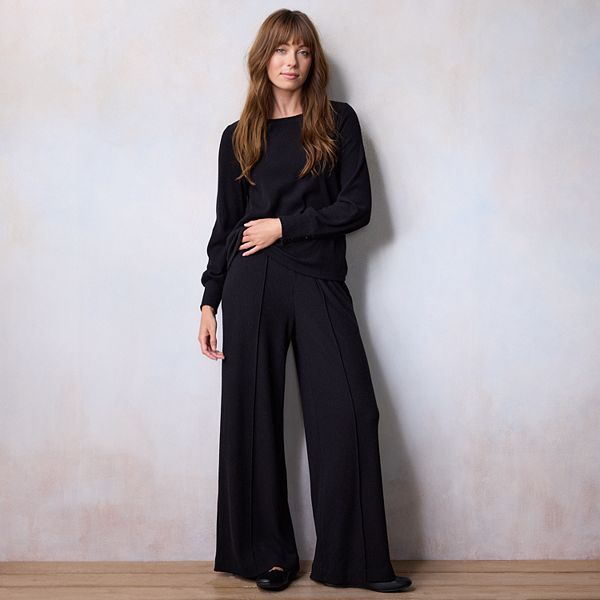 Women s LC Lauren Conrad Super High Rise Pintuck Knit Pants Knit Top Matching Set