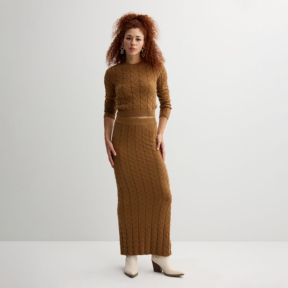 Juniors' SO® Cable Knit Maxi Skirt & Crewneck Sweater Matching Set
