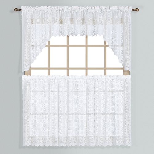 United Curtain Co Rochelle Lace Swag Tier Kitchen Window Curtains