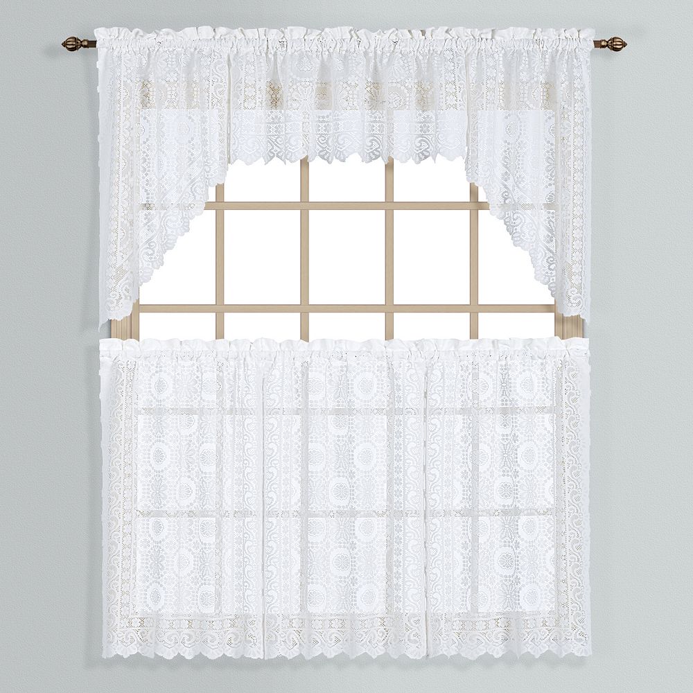 56 by 38-Inch United Curtain New Rochelle Lace Swags Set of 2 White