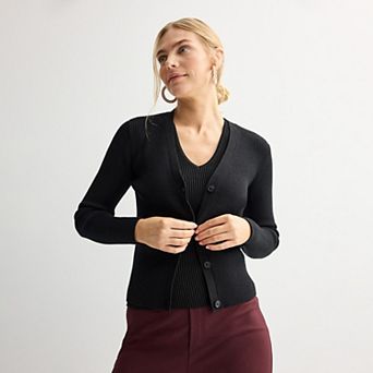 Women's Nine West Fitted Ribbed Sweater Cardigan, V-Neck and High-Neck Sweater Tank Top Separates