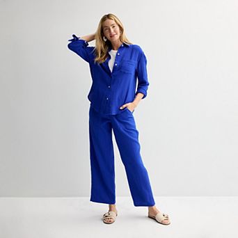 Women's Sonoma Goods For Life® Boyfriend Button-Down Shirt & Double Weave Pants Matching Set