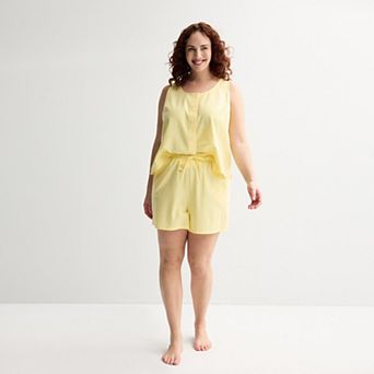 Plus Size Sonoma Goods For Life® Linen Like Woven Pajama Shorts & Pajama Top Matching Set