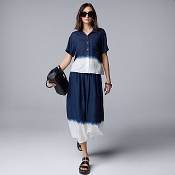 Women's Simply Vera Vera Wang Pull On Midi Skirt & Camp Shirt Matching Set