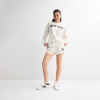 Juniors' Threads of Luxx Camo Print Cargo Shorts & Graphic Crew Matching Set