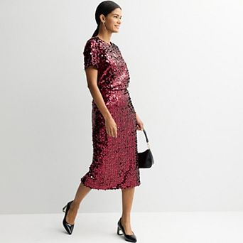Women's Nine West Sequin Midi Skirt & Short Sleeve Party Top Matching Set
