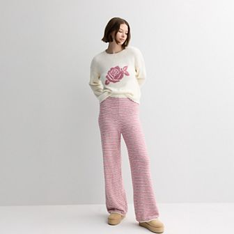 Juniors' Pink Republic Printed Cozy Wide Leg Pants & Cozy Drop Shoulder Pullover Matching Set