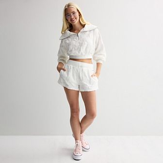 Juniors' Limited Too Towel Terry Shorts & Half Zip Cropped Sweatshirt Matching Set