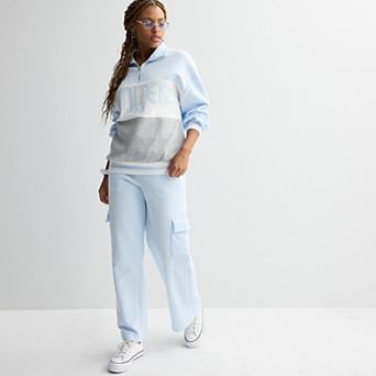 Juniors' Limited Too Cargo Wide Leg Sweatpants & Color Block Half Zip Sweatshirt Matching Set