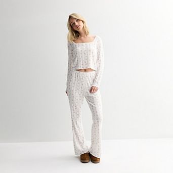 Juniors' Pink Republic Pointelle Henley & Pants Matching Set