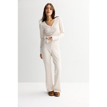 Juniors' Pink Republic Waffle Henley & Pants Matching Set