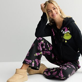 Juniors' Grinch Graphic Zip Up Hoodie & Pants Matching Set