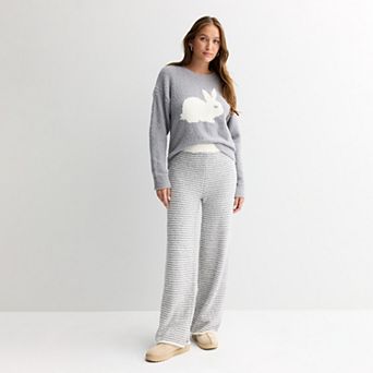 Juniors' Pink Republic Soft Drop Shoulder Crewneck Pullover & Wide Leg Pants Matching Set