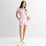 Juniors' SO® Pink Camouflage Sporty Graphic Baby Tee & Fleece Shorts Matching Set