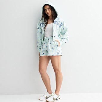 Juniors' Disney Stitch Fleece Shorts & Hoodie Matching Set
