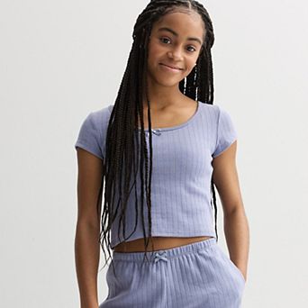 Girls 7-16 Sea + Skye Lounge Scoopneck Tee & Ribbed Knit Shorts Set
