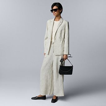 Petite Simply Vera Vera Wang Cinched Slim Blazer & Wide Leg Pants Matching Set