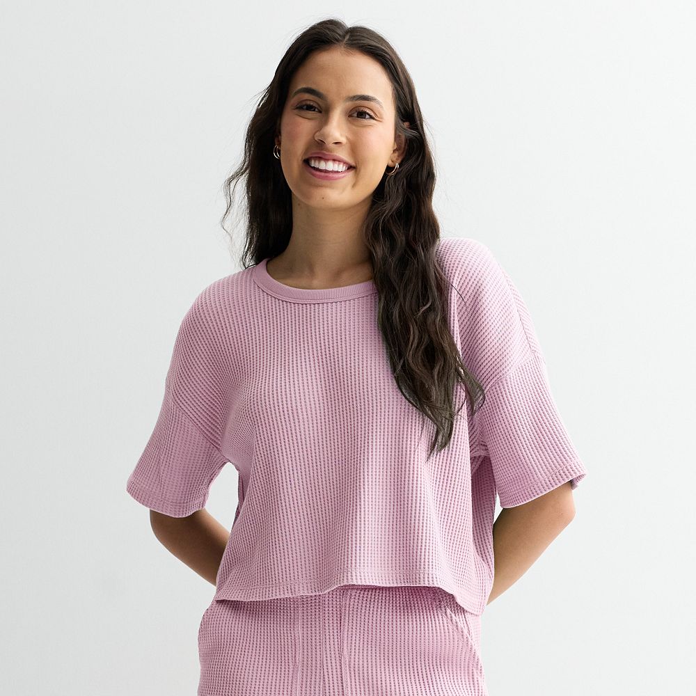 Juniors' SO® Waffle Scoop Neck Tee, Waffle Shorts & V-Neck Waffle