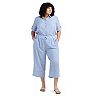 Plus Size AB Studio Wide Leg Crop Pants & Armhole Collared Front Tie Hem Shirt Matching Set