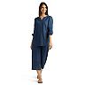 Women's AB Studio Embroidered Wide-Leg Crop Pants & Embroidered Three-Quarter Blouson Sleeve Top Matching Set
