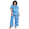 Plus Size AB Studio High Rise Wide Leg Floral Pants & Bubble Elastic Hem Top Matching Set
