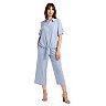 Women's AB Studio Wide Leg Crop Pants & Armhole Collared Front Tie Hem Shirt Matching Set