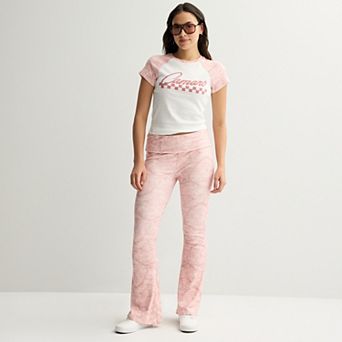 Juniors' Pink Camo Baby Tee & Flare Pants Matching Separates