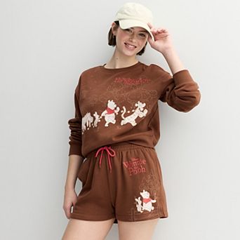 Juniors' Disney’s Winnie the Pooh Graphic Pullover Sweatshirt & Shorts Matching Separates