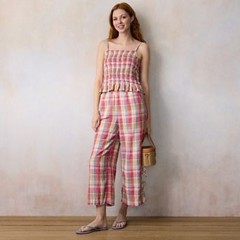 Women's LC Lauren Conrad Smocked Peplum Tank Top & Side Tie Wide Leg Pants Matching Set