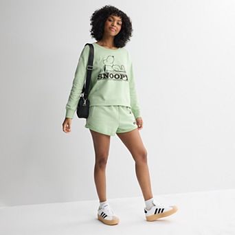 Juniors' Peanuts Snoopy Cropped Sweatshirt & Shorts Matching Separates
