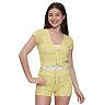 Juniors' madden girl Lined Pointelle Cardigan & Shorts Matching Separates