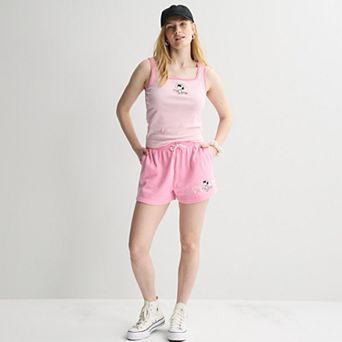 Juniors' Peanuts Snoopy Striped Graphic Tank Top & Fleece Shorts Matching Set