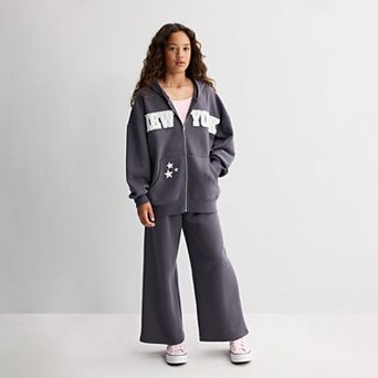Girls 7-16 Sea + Skye Fleece Wide Leg Sweatpants & Zip-Up Hoodie Matching Set