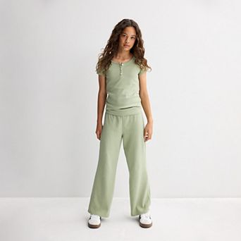 Girls 7-16 Sea + Skye Cozy Soft Rib Henley Shirt & Foldover Pants Matching Set