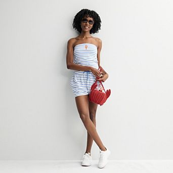 Juniors' Lobster Tube Top & Terry Shorts Matching Set