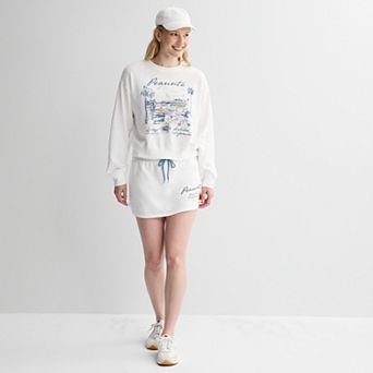 Juniors' Peanuts Malibu Graphic Pullover & Terry Drawstring Skort Matching Set