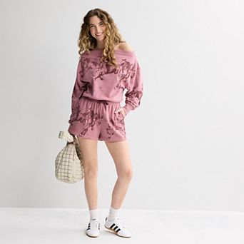 Juniors' Western Fleece Graphic Pullover & Lounge Shorts Matching Set