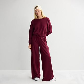 Juniors' SO® Bouncy Fleece Scoop Neck Top & Wide Leg Pants Matching Set