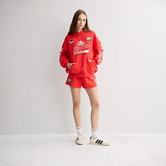Juniors' Disney's Mickey Mouse Motorsport Graphic Pullover & Lounge Shorts Matching Set