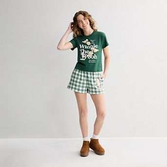 Juniors' Disney's Winnie the Pooh Graphic Baby Tee & Shorts Matching Set