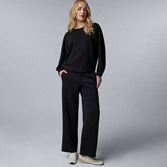 Women's Simply Vera Vera Wang Crewneck Top & High Rise Pull-On Wide Leg Pants Matching Set