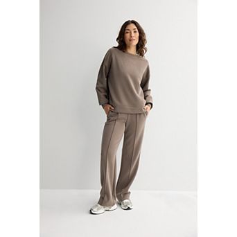 Women's FLX Solace Oversized Crewneck Top & High Rise Straight Leg Pants Matching Separates