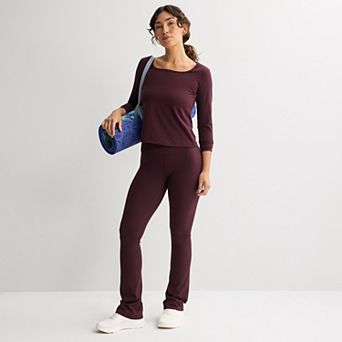 Women's FLX Affirmation Scoop Neck Long Sleeve Top & High-Rise Flare Leggings Matching Separates
